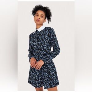 Cider  ROSE PRINT COLLAR MINI DRESS Long Sleeve Knit Dress - Size S - NWT